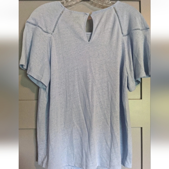 NWT Women's Zac & Rachel Chambray Blue Flutter Sleeve Linen Knit Top - Medium. - Picture 5 of 11
